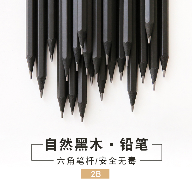 云木雜貨 創意繪畫黑木鉛筆 書寫黑芯2B鉛筆 12支盒裝