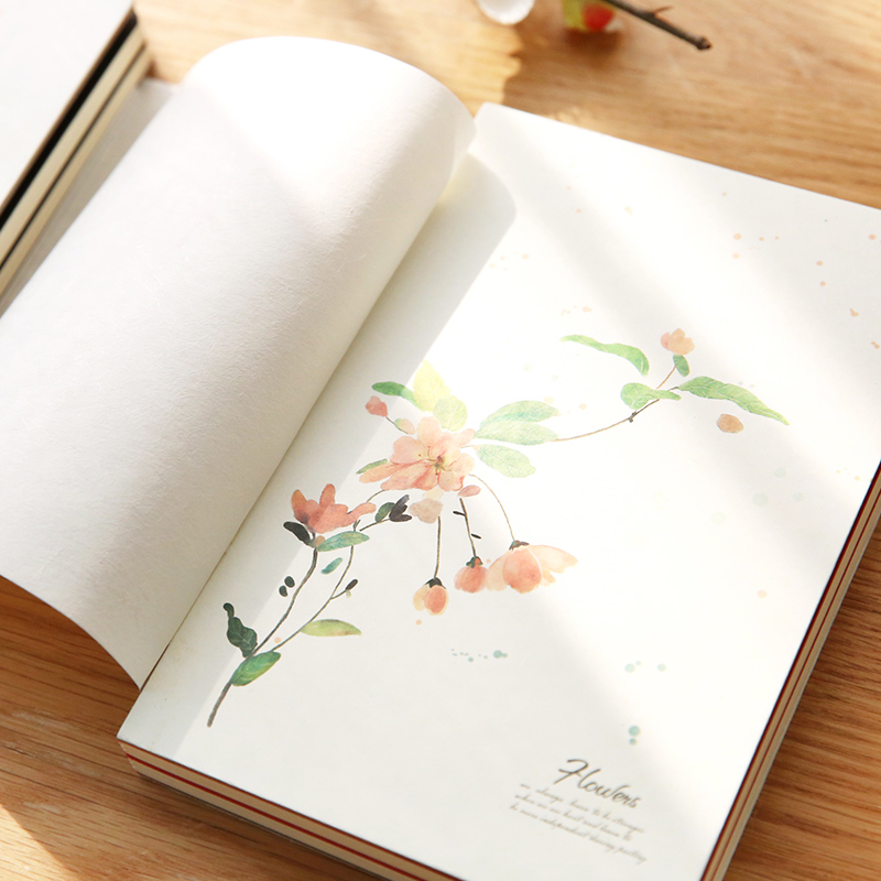 云木雜貨 清新水彩植物筆記本創意裸裝日記本簡約空白加厚筆記本