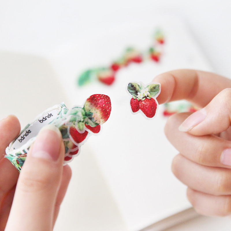 云木雜貨 日本水彩櫻花膠帶型手帳貼紙草莓四葉草花瓣花朵拼貼