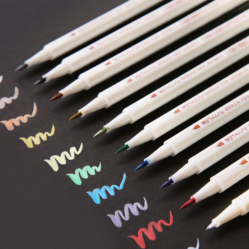 斯塔金屬珠光彩色軟筆毛筆 10色油漆筆彩色記號筆裝飾涂鴉相冊筆